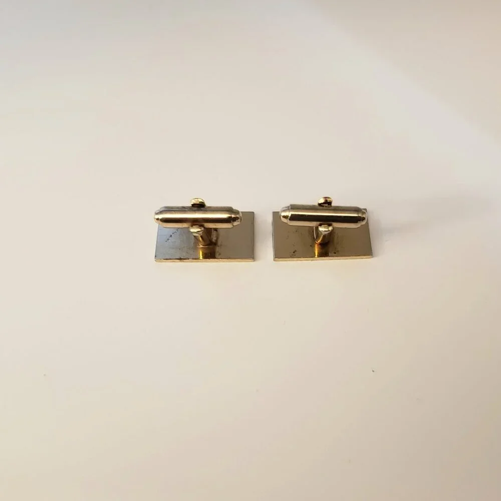 Vintage Gold Tone Angled Ridged Striped Metal Cufflinks Goldtone Rectangular